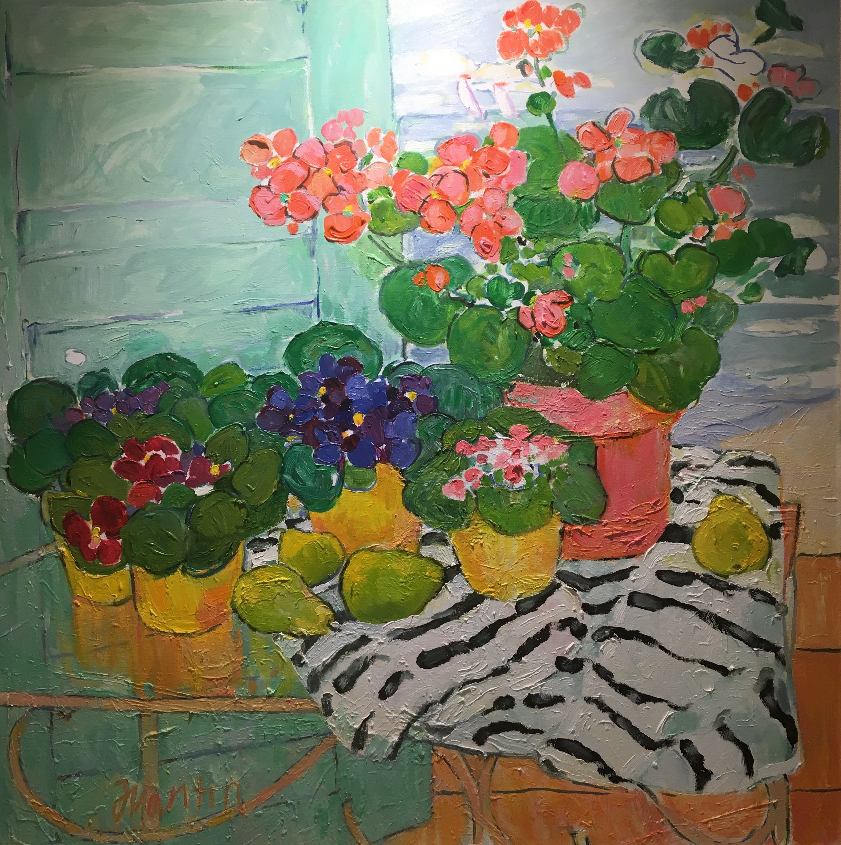 STILL LIFE WITH PANSIES AND GERANIUMS