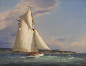 DAY SAIL OFF CAPE POPE LIGHT  |  Oil on Panel  |  13.5 x 11.75 |  $5200 Framed