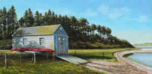 BOAT HOUSE |  Oil on board |  12 x 24 |  18 x 30 Framed |  $1550