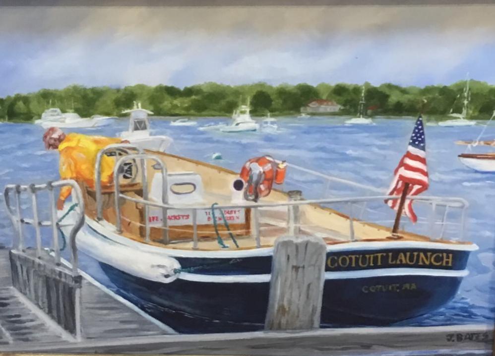 COTUIT LAUNCH AT THE TOWN DOCK  |  Oil on board  |  12 x 16  |  16 x 20 Framed  |  $850