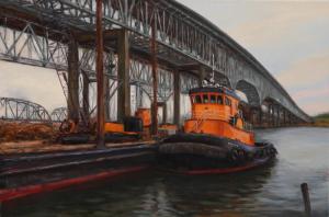 Tug and Bridge  |  Oil on linen  |  20 x 30  |  25 x 35  Framed  |  $4,000