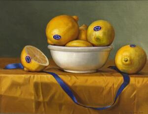LEMONS AND BLUE RIBBON  |  Oil on linen board  |  11 x 14  |  14 x 17 Framed  |  $3200
