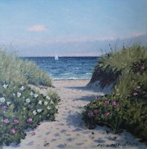 BEACH PATH  |  Oil on canvas  |  12 x 12  |  17 x 17 Framed  |  $800