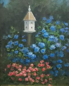 HYDRANGEAS AND ROSES  |  Oil on board  |  10 x 8  |  15 x 13 Framed  |  $600