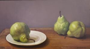 Three Pears  |  Oil on Linen  |  8 x 15  |  Framed  9 x 16  |  $3500