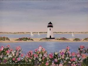 FLOWERS BY THE LIGHTHOUSE  |  Oil on panel  |  4 x 5  |  7.5 x 8.5 Framed  |  $375