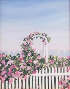 SUMMER ROSE ARBOR  |  Oil on panel  |  5 x 4  |  8.5 x 7.5 Framed  |  $375