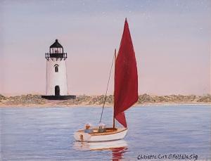 SAILING BY THE LIGHTHOUSE  |  Oil on panel  |  4 x 5  |  7.5 x 8.5 Framed  |  $375